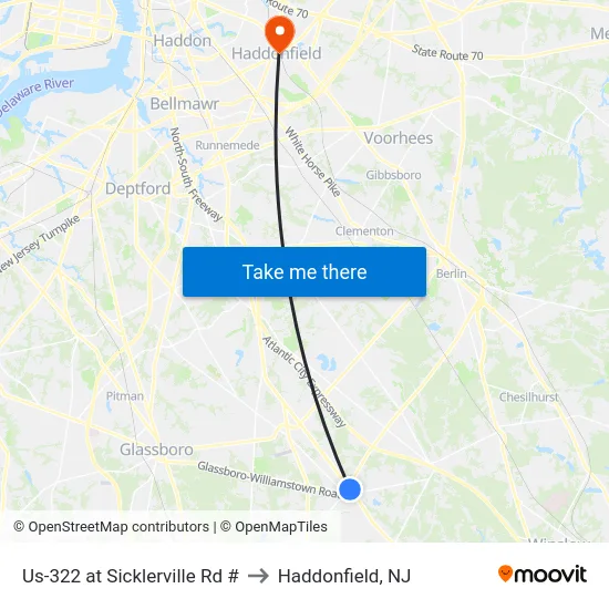 Us-322 at Sicklerville Rd # to Haddonfield, NJ map