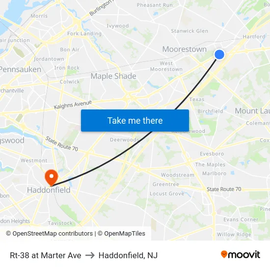 Rt-38 at Marter Ave to Haddonfield, NJ map