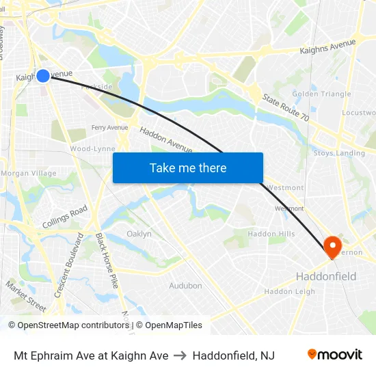 Mt Ephraim Ave at Kaighn Ave to Haddonfield, NJ map