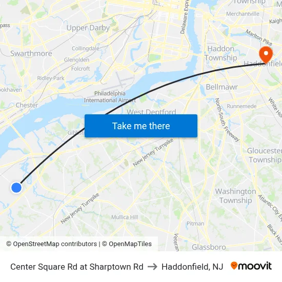 Center Square Rd at Sharptown Rd to Haddonfield, NJ map