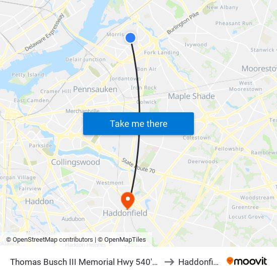 Thomas Busch III Memorial Hwy 540'N Of National H# to Haddonfield, NJ map