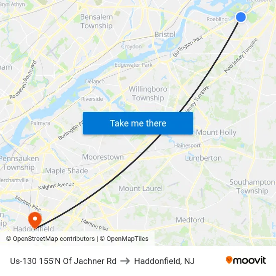 Us-130 155'N Of Jachner Rd to Haddonfield, NJ map