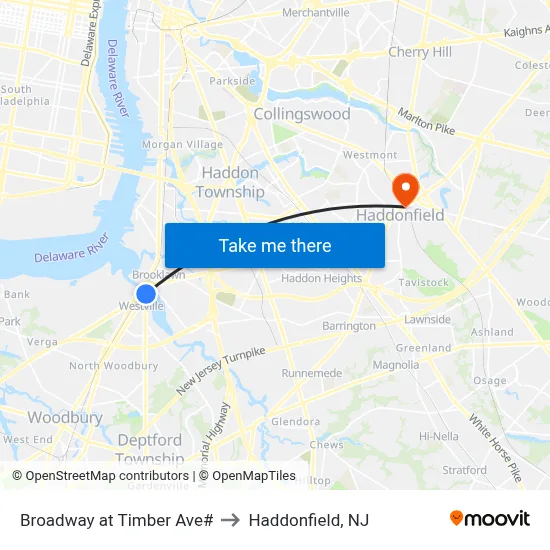 Broadway at Timber Ave# to Haddonfield, NJ map