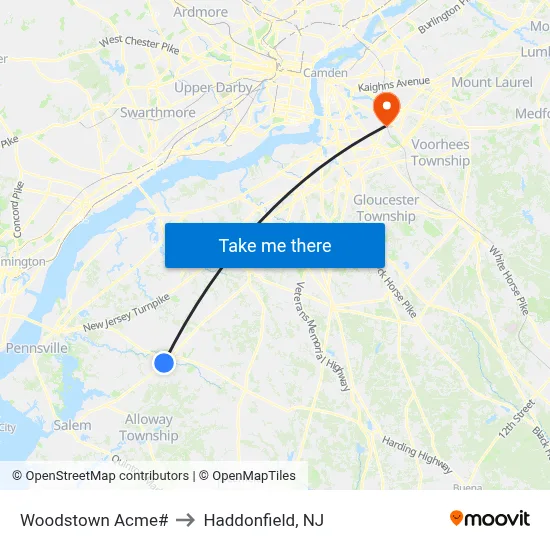 Woodstown Acme# to Haddonfield, NJ map