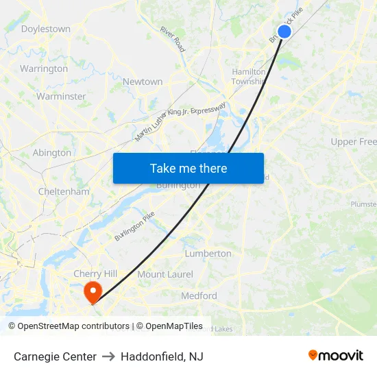 Carnegie Center to Haddonfield, NJ map