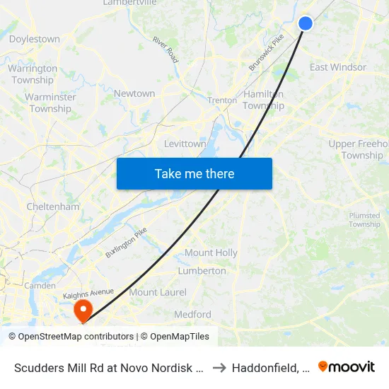 Scudders Mill Rd at Novo Nordisk Way to Haddonfield, NJ map