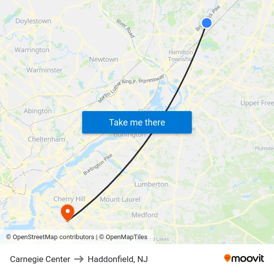 Carnegie Center to Haddonfield, NJ map