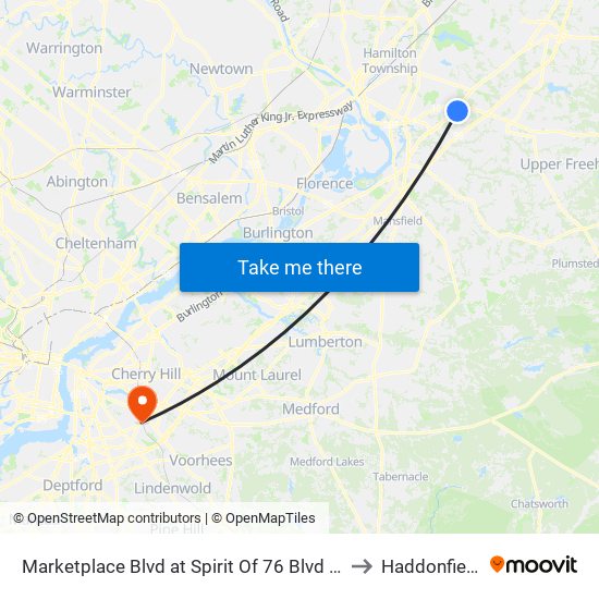 Marketplace Blvd at Spirit Of 76 Blvd (Chase Bank) to Haddonfield, NJ map