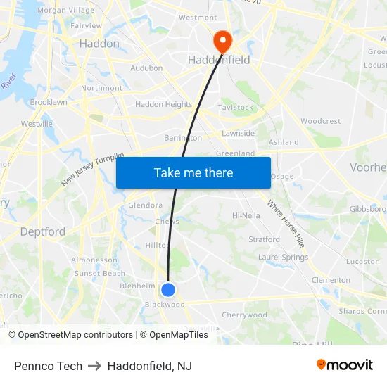 Pennco Tech to Haddonfield, NJ map