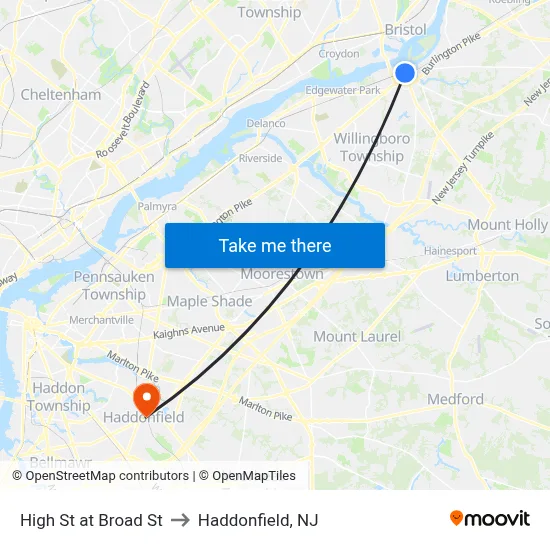 High St at Broad St to Haddonfield, NJ map