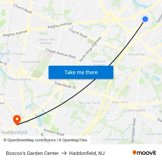 Boscov's Garden Center to Haddonfield, NJ map