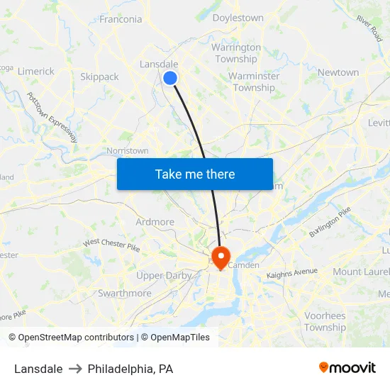 Lansdale to Philadelphia, PA map