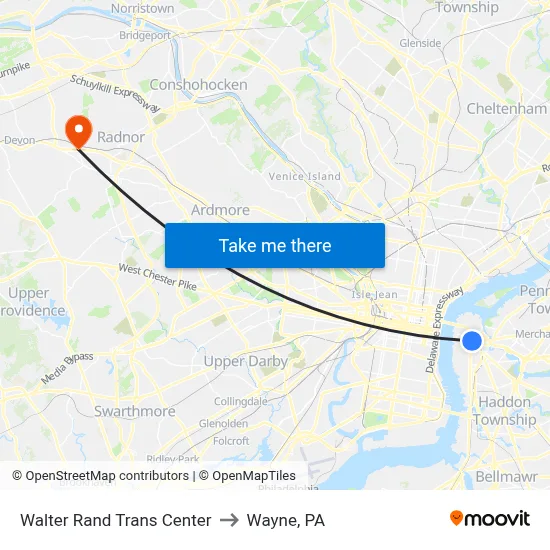 Walter Rand Trans Center to Wayne, PA map