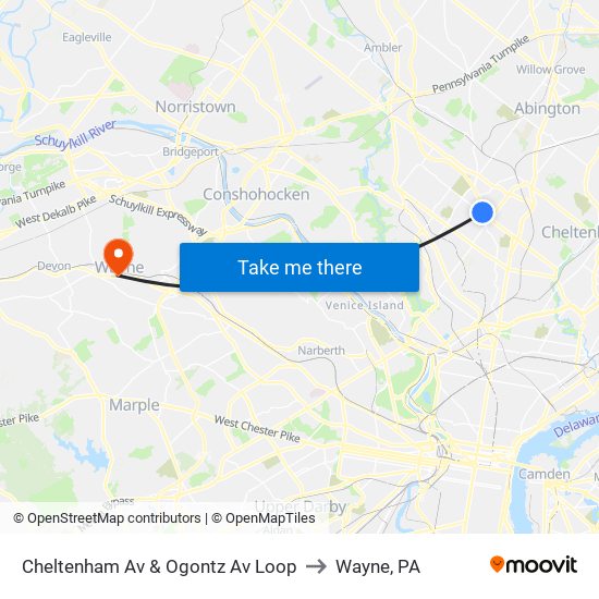 Cheltenham Av & Ogontz Av Loop to Wayne, PA map