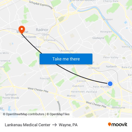 Lankenau Medical Center to Wayne, PA map