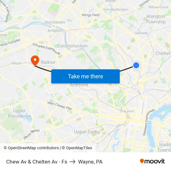 Chew Av & Chelten Av - Fs to Wayne, PA map