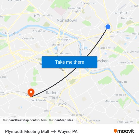 Plymouth Meeting Mall to Wayne, PA map