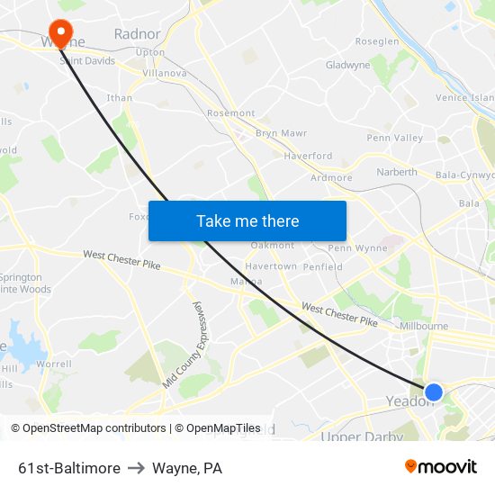 61st-Baltimore to Wayne, PA map