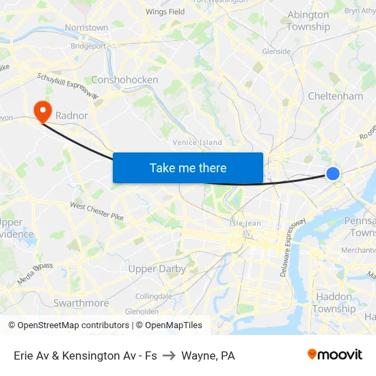 Erie Av & Kensington Av - Fs to Wayne, PA map