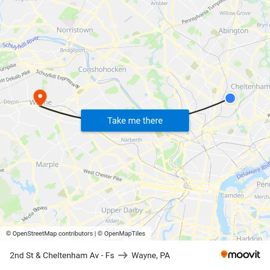 2nd St & Cheltenham Av - Fs to Wayne, PA map