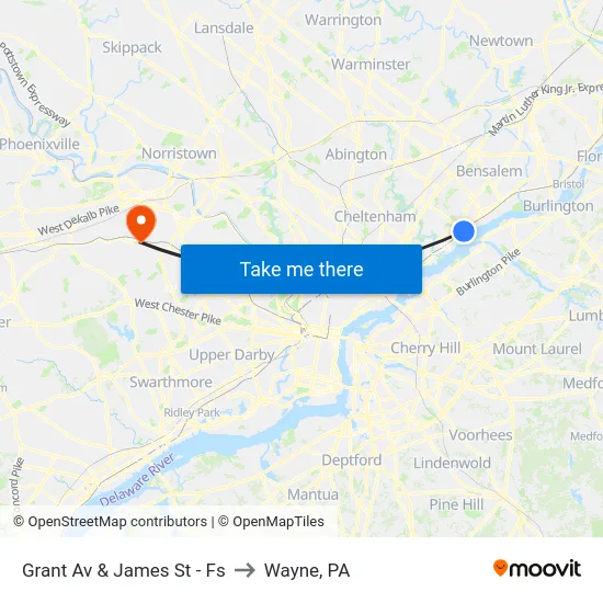 Grant Av & James St - Fs to Wayne, PA map