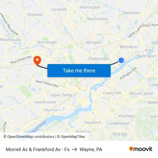 Morrell Av & Frankford Av - Fs to Wayne, PA map