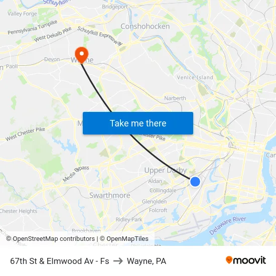 67th St & Elmwood Av - Fs to Wayne, PA map
