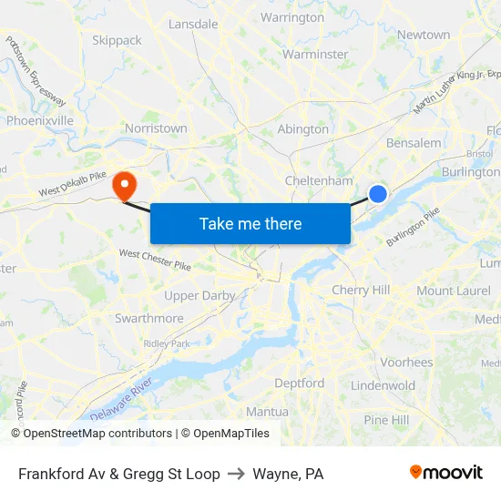 Frankford Av & Gregg St Loop to Wayne, PA map