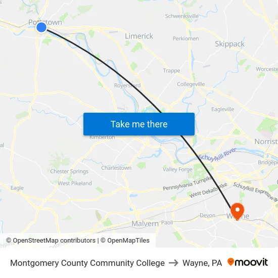 Montgomery County Community College to Wayne, PA map