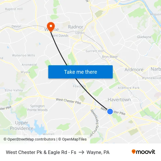 West Chester Pk & Eagle Rd - Fs to Wayne, PA map