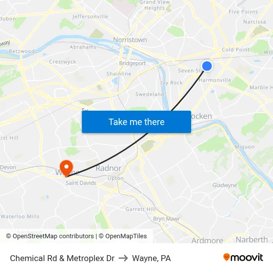 Chemical Rd & Metroplex Dr to Wayne, PA map