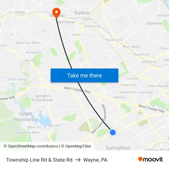 Township Line Rd & State Rd to Wayne, PA map