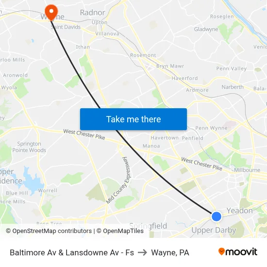 Baltimore Av & Lansdowne Av - Fs to Wayne, PA map