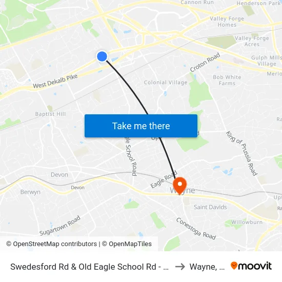 Swedesford Rd & Old Eagle School Rd - Mbns to Wayne, PA map