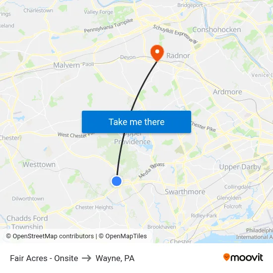 Fair Acres - Onsite to Wayne, PA map