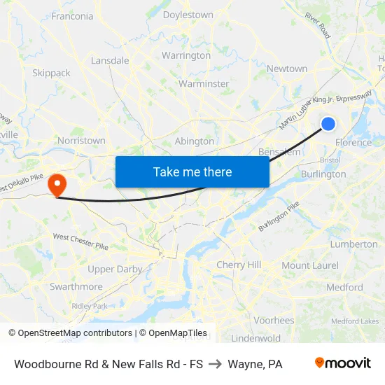 Woodbourne Rd & New Falls Rd - FS to Wayne, PA map