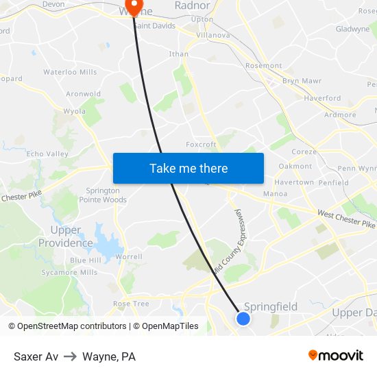Saxer Av to Wayne, PA map