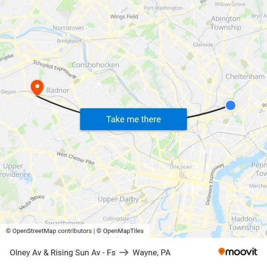 Olney Av & Rising Sun Av - Fs to Wayne, PA map
