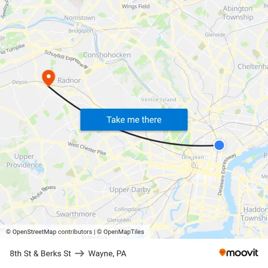 8th St & Berks St to Wayne, PA map