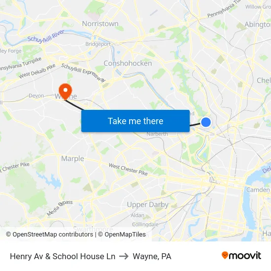 Henry Av & School House Ln to Wayne, PA map