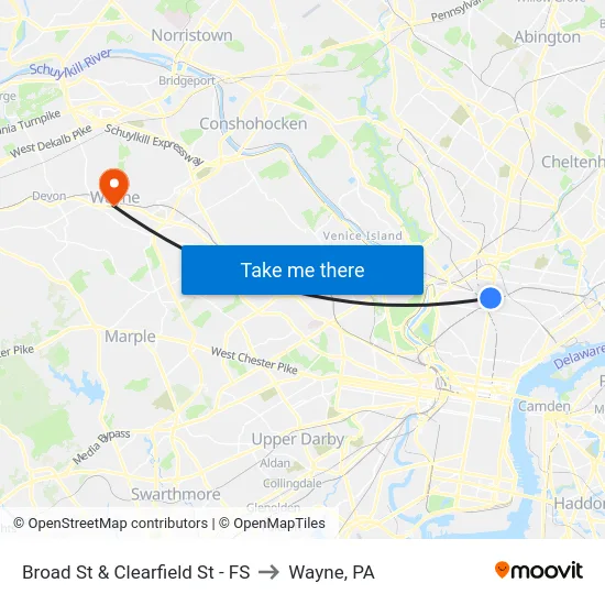 Broad St & Clearfield St - FS to Wayne, PA map