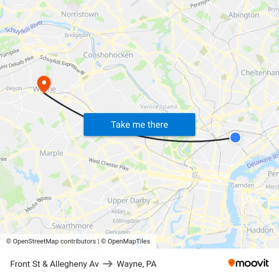 Front St & Allegheny Av to Wayne, PA map