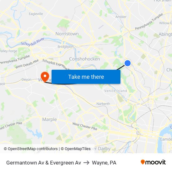 Germantown Av & Evergreen Av to Wayne, PA map