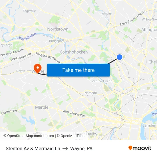 Stenton Av & Mermaid Ln to Wayne, PA map