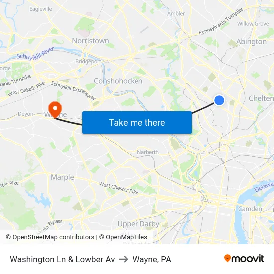 Washington Ln & Lowber Av to Wayne, PA map