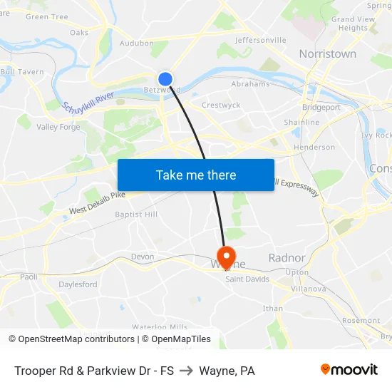 Trooper Rd & Parkview Dr - FS to Wayne, PA map