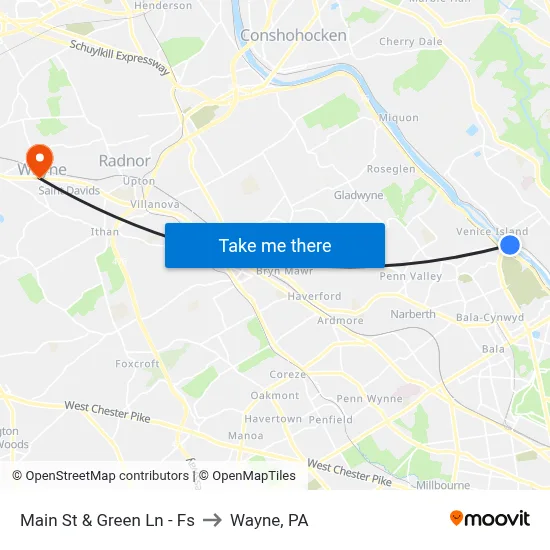 Main St & Green Ln - Fs to Wayne, PA map