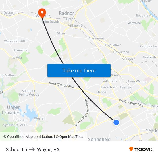 School Ln to Wayne, PA map