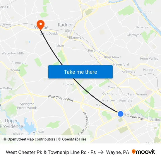 West Chester Pk & Township Line Rd - Fs to Wayne, PA map