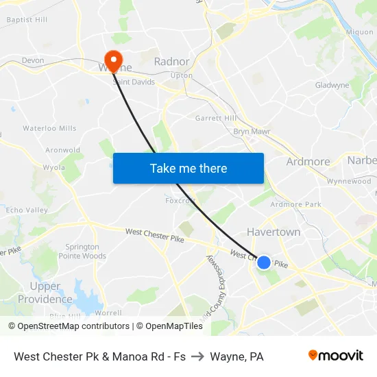 West Chester Pk & Manoa Rd - Fs to Wayne, PA map